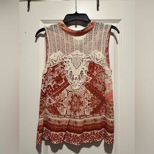 Altar'd State Red and Cream Blouse with Intricate Lace